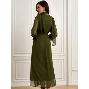 fashionautumnew arrivalelegancecasualfashionv neck pleated slit design long sleevesdress