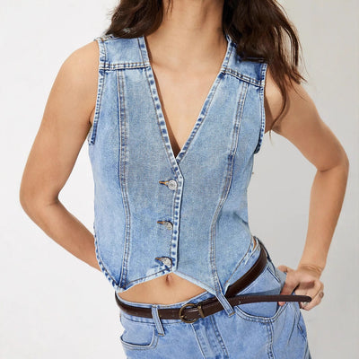 40# in stock - 15277# cross-border e-commerce women's fashion european and american ins style v-neck denim tank top