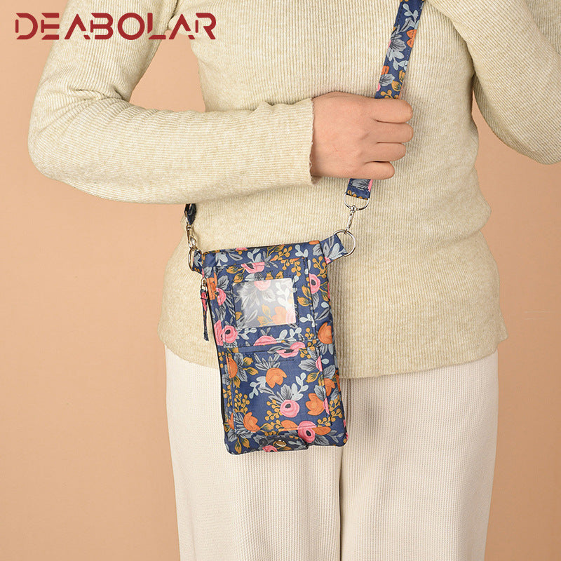 Mobile phone bag women's messenger bag summer vertical mini shoulder bag 2023 new fashion printed canvas bag women's bag