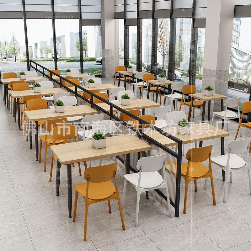 Canteen dining table and chairs Solid wood staff factory Student dining room School dining hall Four-person conjoined combination splicing