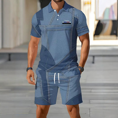 hot-selling men's polo shirt set, new summer two-piece casual short-sleeve and shorts set, dropshipping available
