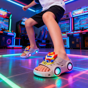 Shiny light-up slippers - kids' cartoon anti-slip slides - boys' home superhero soft sole baby summer slippers
