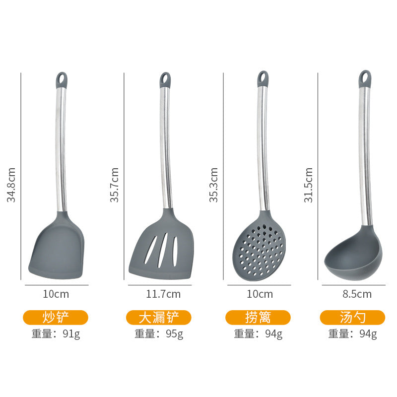 Cross-border, silicone kitchen utensils full set of baking cooking non-stick pans, household kitchen tools spoon shovel set 10-piece set