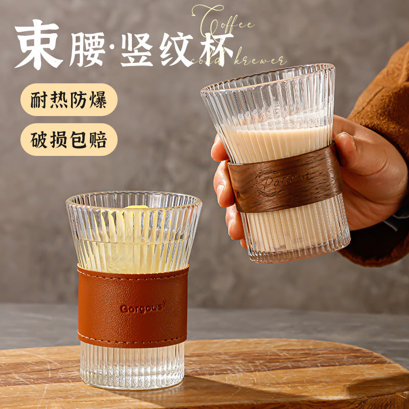 隔热束腰风琴杯创意杯套玻璃杯网红透明ins风水杯日式家用咖啡杯