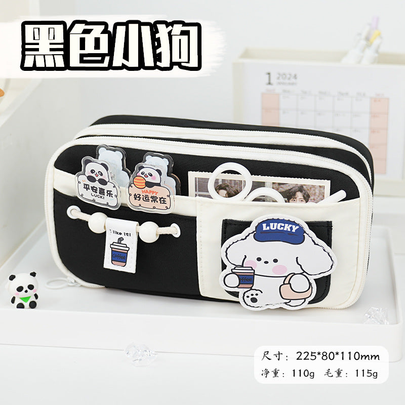 Large-capacity pencil case, new design sense Velcro stationery bag, niche high-end feeling milk huhu junior high school student stationery box