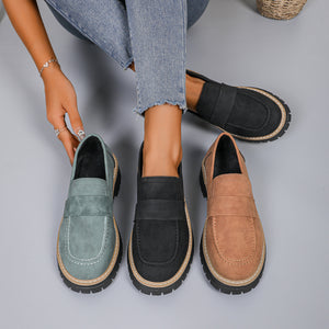 Plus size women's british style leather loafers - new spring/autumn collection, fashionable, versatile, color block, casual chunky heel, platform single shoes