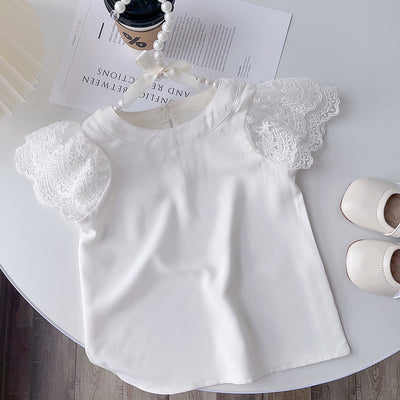 Girls' solid color shirt - new summer round neck lace top - baby & toddler inner layer shirt - dropshipping available