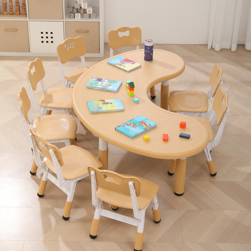 Children's table and chair set Kindergarten table and chair Baby painting game learning desk Plastic lifting moon creative table