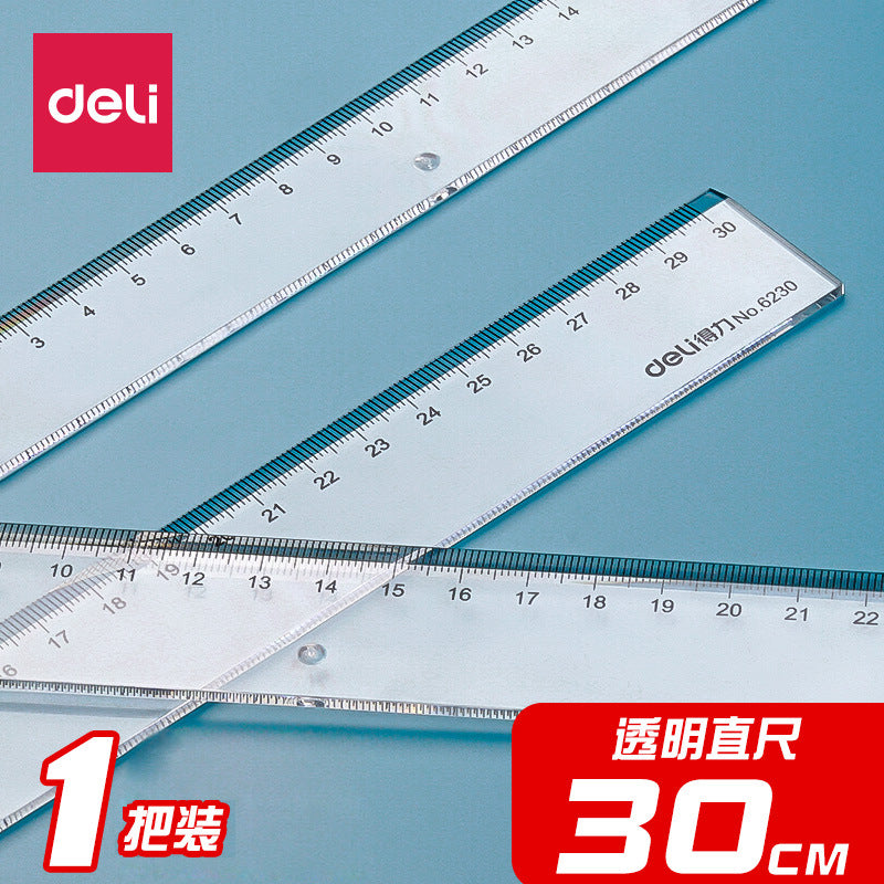 Deli 6230 ruler student transparent ruler 30cm office learning ruler ruler stationery office wholesale