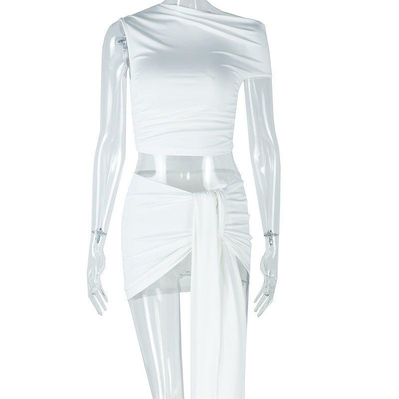 European and American  sexy women's clothing casual exposed navel lace-up solid color pleated skirt set short skirt sleeveless turtleneck two-piece set