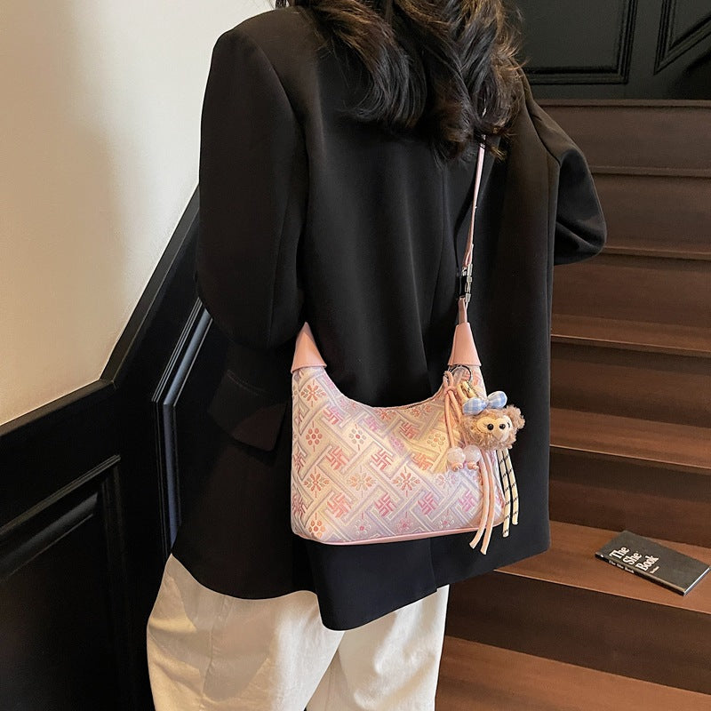 Foreign trade new Chinese portable small bag women's 2025 new Guofeng one-shoulder dumpling bag high-end versatile messenger bag