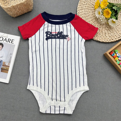 Infant raglan sleeve striped romper - summer lightweight pure cotton baseball embroidery short-sleeve bodysuit