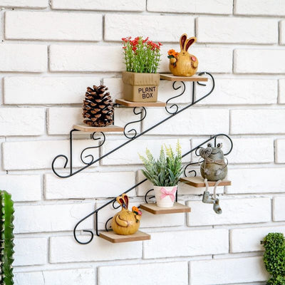 American country pastoral creative staircase shape cafe clothing store wall decoration wall hanging flower rack shelf wall hanging
