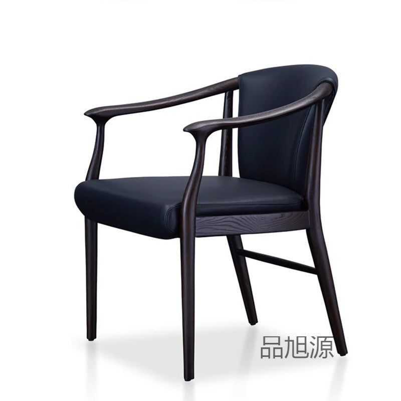 Chinese-style wabi-sabi wind solid wood dining chair study book chair backrest tea chair high-end retro leather reception negotiation chair