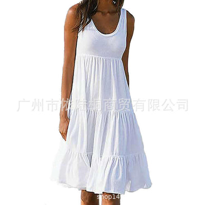 cross-border new arrivals: european and american fashionable women's sleeveless round neck patchwork maxi beach dress - available in 7 colors and 8 sizes