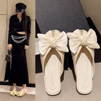 2025 baotou bow half slippers women's summer outweareasiest for matchflats lazy casual sandals slip-on flat heel