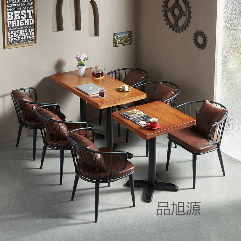 American wrought iron solid wood dining table and chairs combination industrial style Internet celebrity restaurant barbecue shop music bar bistro table