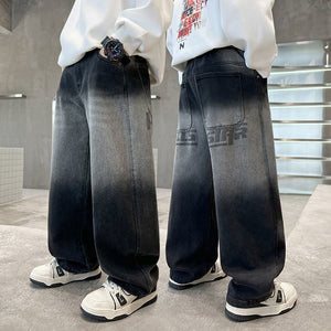 Boys' autumn casual pants, korean style new arrival, stylish mid-to-large children's denim jeans, spring and autumn wear, boys' straight-leg trousers