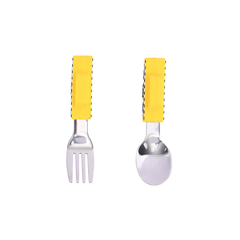 Customized drop-resistant eating short-handled fork and spoon silicone 316 stainless steel simple and cute children's complementary food spoon tableware set