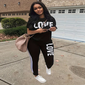 P390469 cross-border wholesale women's fashion plus size casual leopard print letter print short sleeve long pants