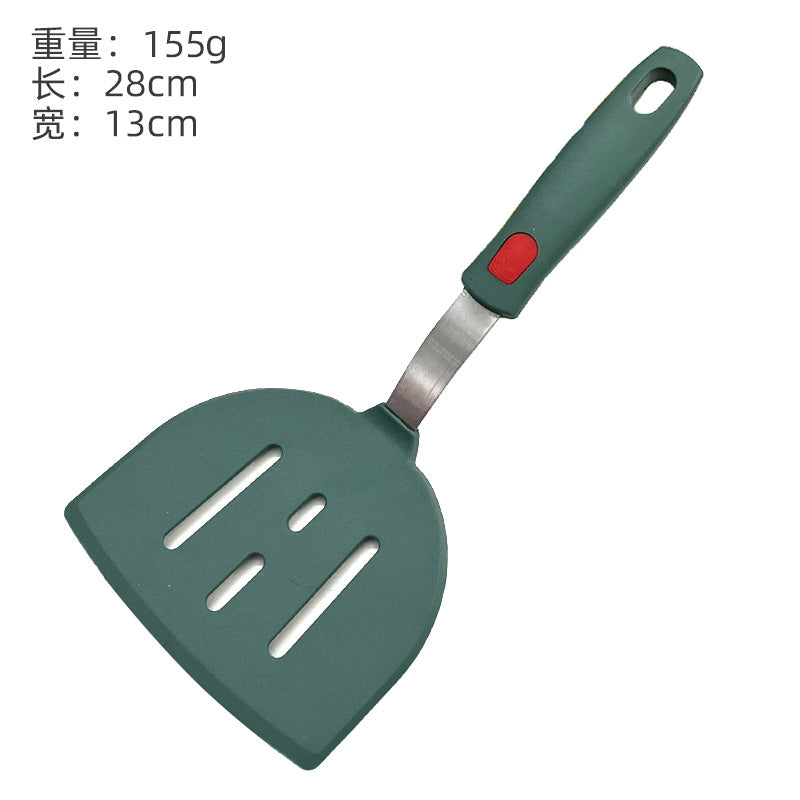 Dark green silicone kitchenware stainless steel handle frying spatula leak spatula kitchen utensils cooking spatula silicone frying pan spatula