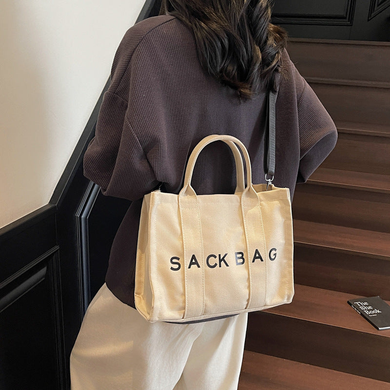 Cross-border women's bags new Korean version simple one-shoulder messenger bag women's letter printed tote bag retro portable canvas bag