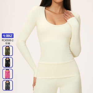 european and american yoga long sleeve slim-fit high-stretch breathable activewear top for women, pilates fitness yoga wear 9599