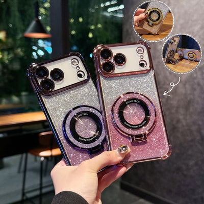 Suitable for iphone 17 mobile phone case electroplated four corners anti-fall glitter powder magnetic holder apple 16 lens film protective cover