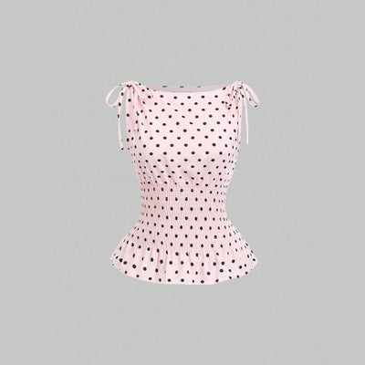 Ready-to-ship cross-border summer european and american new arrivals: polka dot print, edgy, hot girl style, off-the-shoulder, slimming, figure-flattering, designer tank top