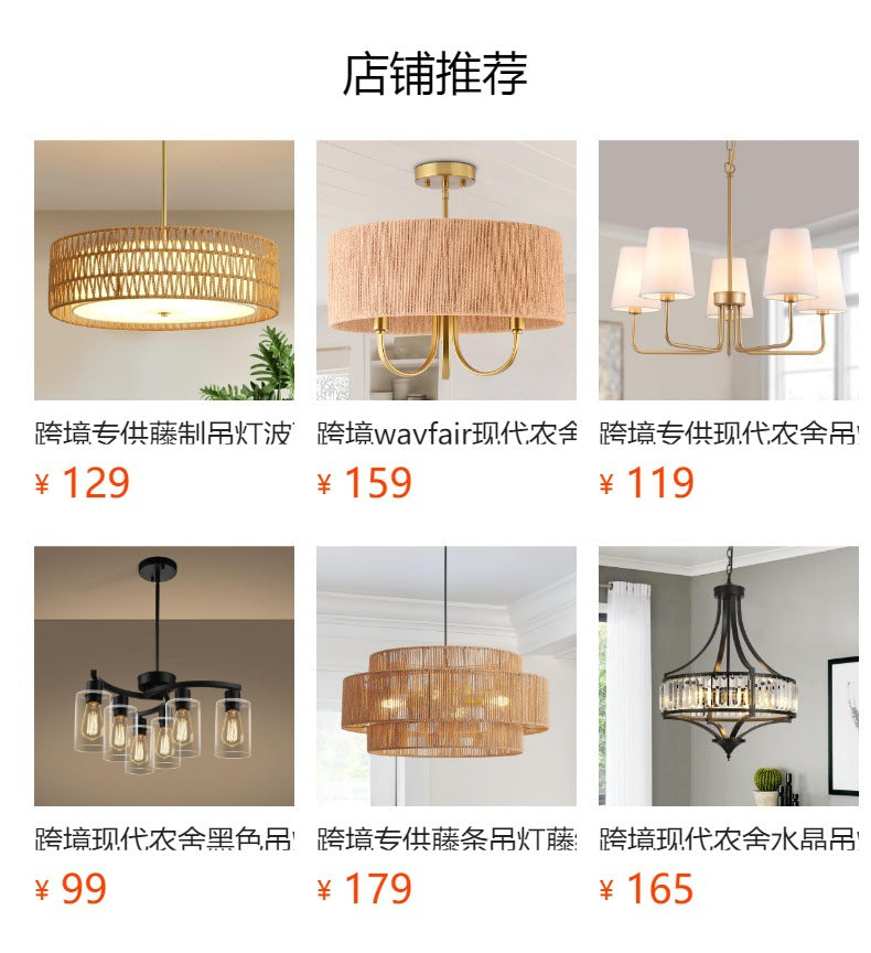 Cross-border special wayfair American chandelier rectangular style wrought iron lamp suitable for restaurant living room exhibition chandelier