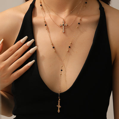 Long cross necklace wholesale fashion cross-border multi-layered pendant light luxury high-end diamond-encrusted clavicle chain for women