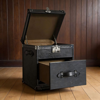 Medieval style leather box cabinet american retro sofa side cabinet creative living room box storage cabinet cigar bar side table