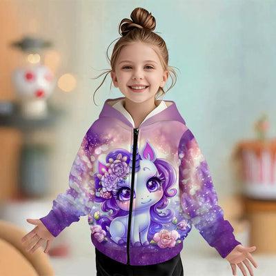 Kids' hoodie jacket, cross-border hot seller: cute cartoon print fashion zip-up hoodie for girls, dropshipping available