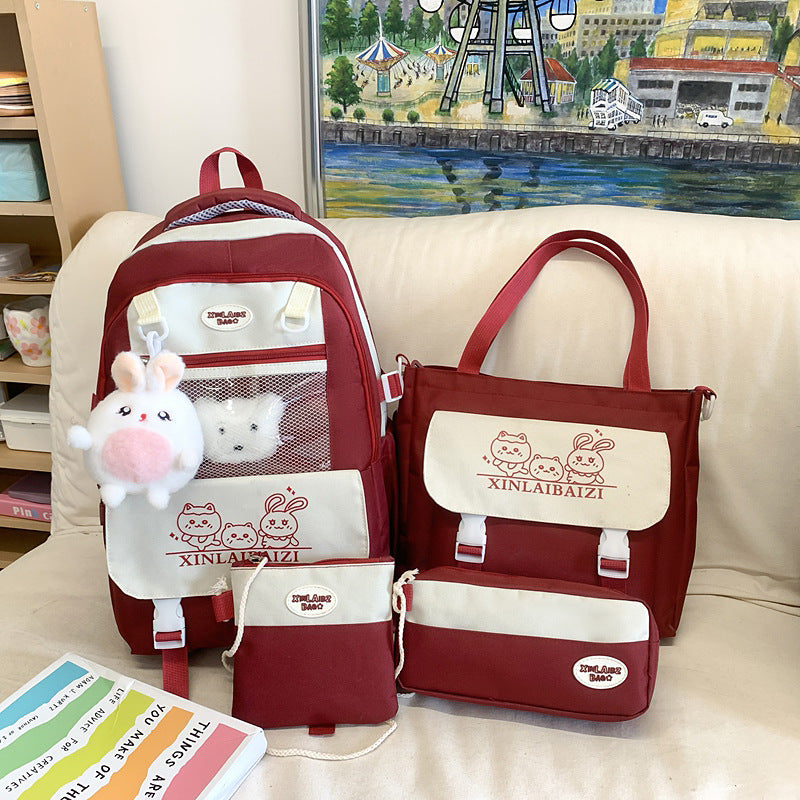 New schoolbag girls primary and secondary school students cute high-value backpack lightweight versatile large-capacity Oxford cloth backpack