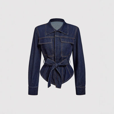 X-spot-66220#fashion cross-border fashion women's versatile waist design belt denim jacket