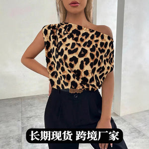 Women's fashion satin blouse - european & american style, new collection, spicy leopard print top, summer designer satin shirt