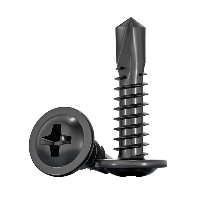 Black 410 stainless steel cross large flat head drill tail self-tapping nail round head Wass dovetail self-drilling screw 4.2M4.8