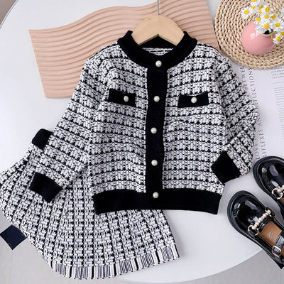 Children's clothing k-style tweed stylesweaterplaid gold thread cardigangirlfall and winternew arrival lazy style knittingsuit