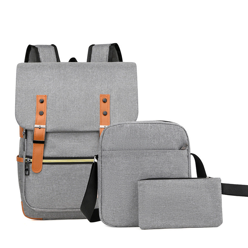 Cross-border business backpack wholesale trend High school backpack three-piece computer bag large capacity flip bag men