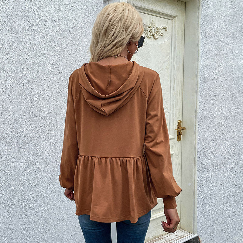 Spring and Autumn Export Cross-border  Independent Station Multi-color Valentine's Day Women's Clothing Design Sense Pullover Hooded Solid Color Sweater