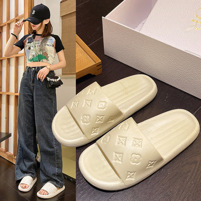 2024new arrival slippers for women summer stepping on shit pure color casualoutwear home bathroom flats one-line casual slippers for women