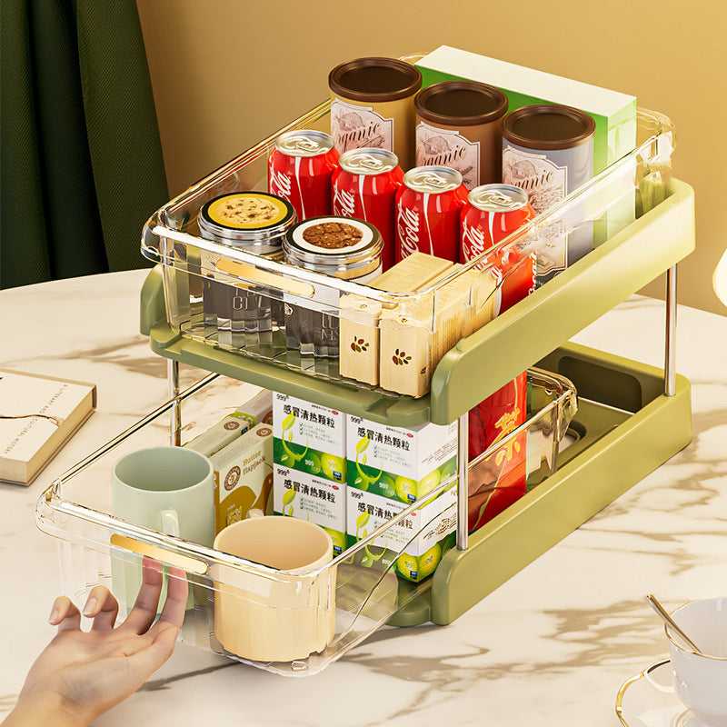 Pull-out desktop storage box, snacks, sundries, layered shelves, cosmetics, dresser, premium storage box