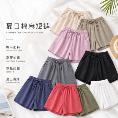 Cotton and linen casualshorts women's plus sizeloose pants home beach hot pants summerloosecasual sports half length pants