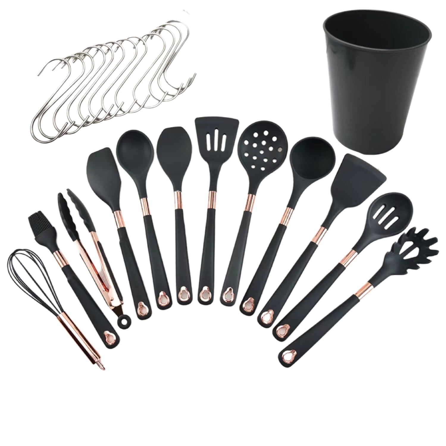 Cross-border silicone cooking spaghetti spoon scraper set Kitchenware rose gold handle large kitchen set high temperature resistance