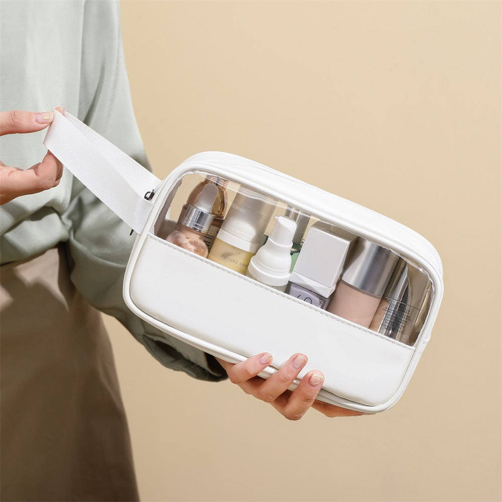 Splicing transparent cosmetic bag PVC bath toilet bag PU waterproof handbag large capacity travel portable storage bag