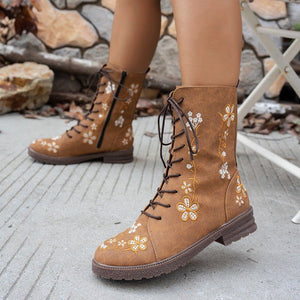 export plus size autumn/winter new mid-calf boots for women - european and american embroidered plus size western cowboy boots