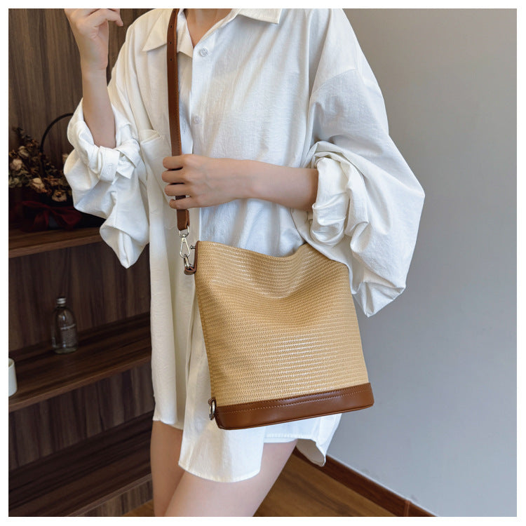 Cross-border 2025 spring and summer new woven women's bags shoulder bags backpacks portable bento bags lunch box bags small handbags