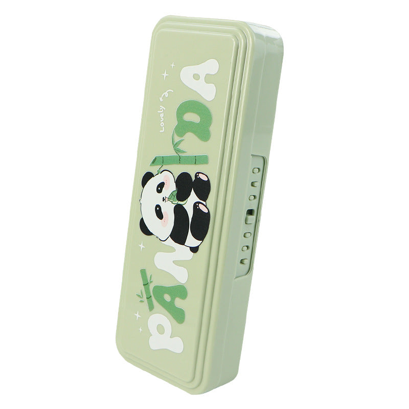 Stationery box custom password lock multi-layer large-capacity pencil case panda cartoon multi-functional high-value pencil bag wholesale