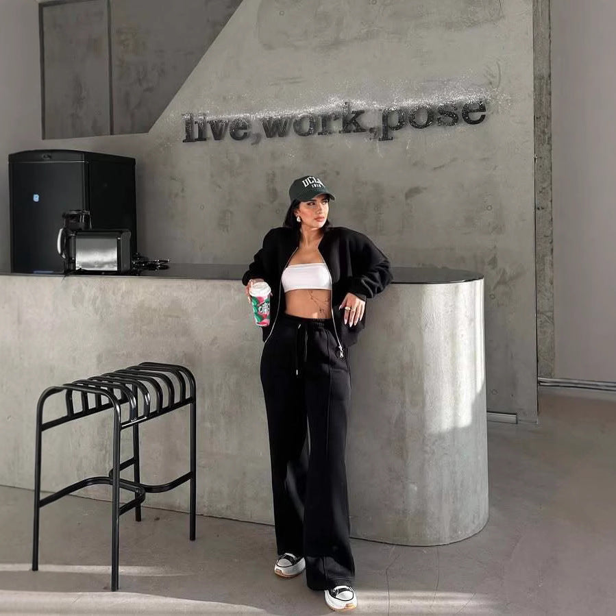 European and American casual suit American autumn and winter cardigan sports women's clothing fashion street style long-sleeved jacket trousers two-piece set