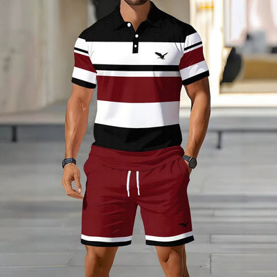 hot-selling men's polo shirt set, new summer two-piece casual short-sleeve and shorts set, dropshipping available